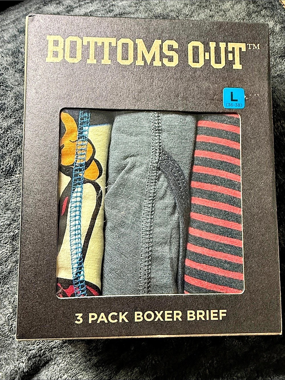 Bottoms Out 3 Pack Boxer Brief Striped Boxer Briefs Size Large NWT